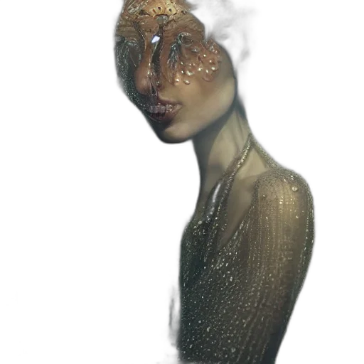 mask, dress, face, creature, concept art, fantasy art, photorealistic, watercolor transparent PNG cut-out