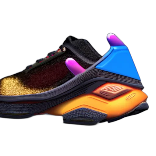 shoes, 3d render, photorealistic, neon, colorful, most, expensive, sneaker transparent PNG cut-out
