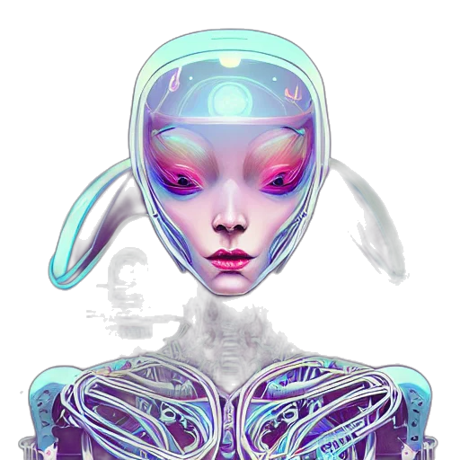 robot, face, mask, creature, cyberpunk, concept art, vaporwave, fantasy art transparent PNG cut-out