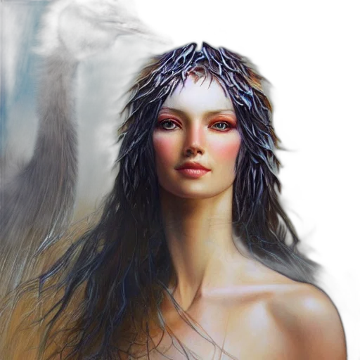 hair, jewelry, crown, face, fantasy art, photorealistic, concept art, oil painting transparent PNG cut-out