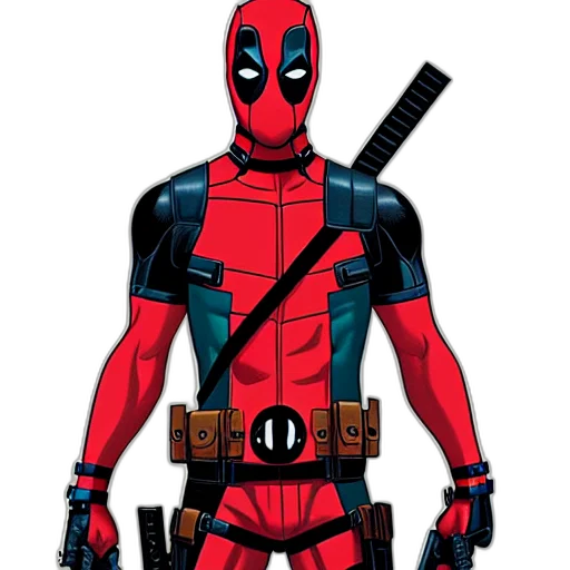 comic book art, concept art, cartoon, pixel art, red, deadpool, realistic, extremely transparent PNG cut-out