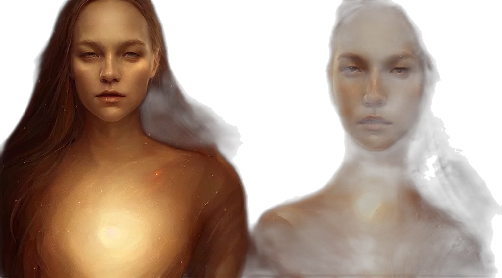 face, concept art, fantasy art, photorealistic, 3d render, fire, outer space, underwater transparent PNG cut-out