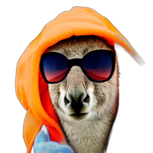 animal, hat, jacket, vaporwave, photorealistic, portrait, photo, kangaroo transparent PNG cut-out