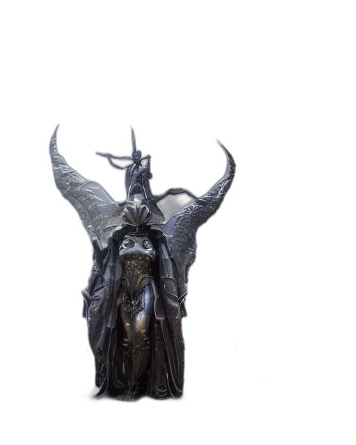 dragon, sword, crown, mask, concept art, 3d render, fantasy art, dark transparent PNG cut-out