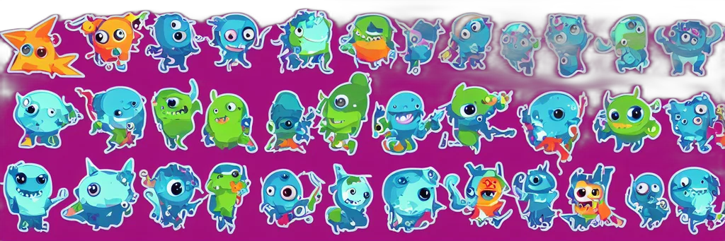 concept art, neon, cute, monsters transparent PNG cut-out