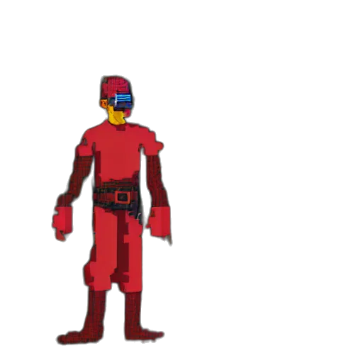 mask, robot, jacket, pixel art, concept art, comic book art, 3d render, red transparent PNG cut-out