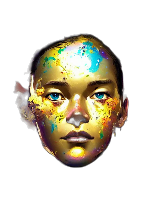 face, mask, robot, crown, photorealistic, concept art, fantasy art, watercolor transparent PNG cut-out