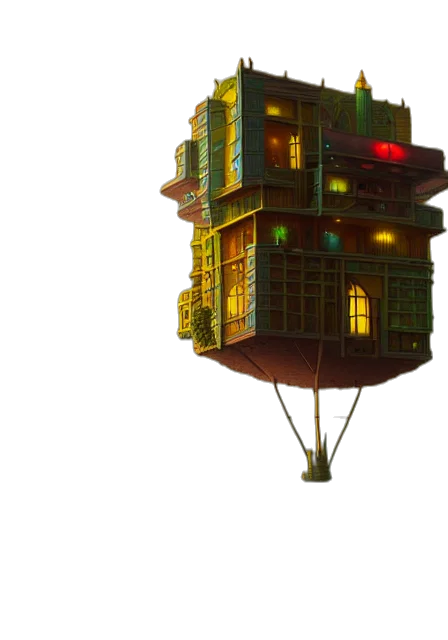 building, furniture, robot, umbrella, 3d render, concept art, pixel art, fantasy art transparent PNG cut-out