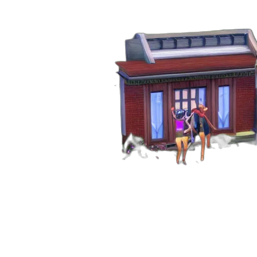 furniture, building, pixel art, concept art, 3d render, anime, city street, snow transparent PNG cut-out
