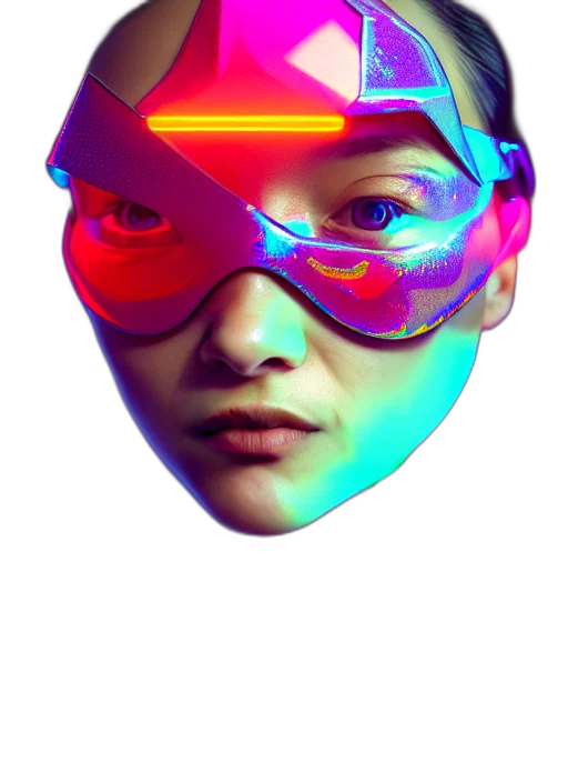 mask, face, robot, crown, cyberpunk, vaporwave, 3d render, photorealistic transparent PNG cut-out