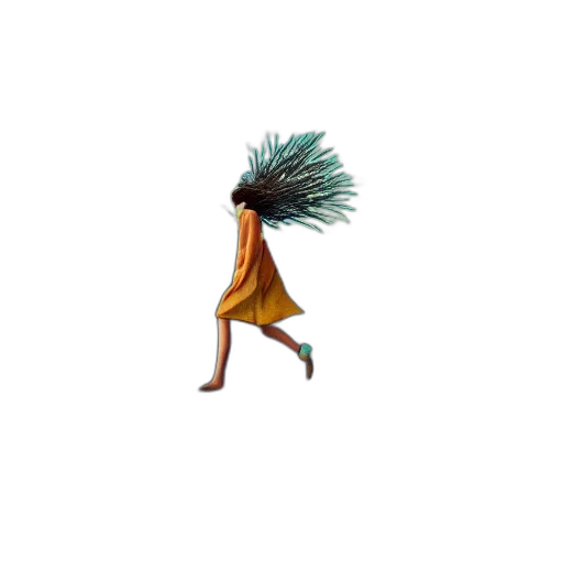 hair, creature, dress, staff transparent PNG cut-out