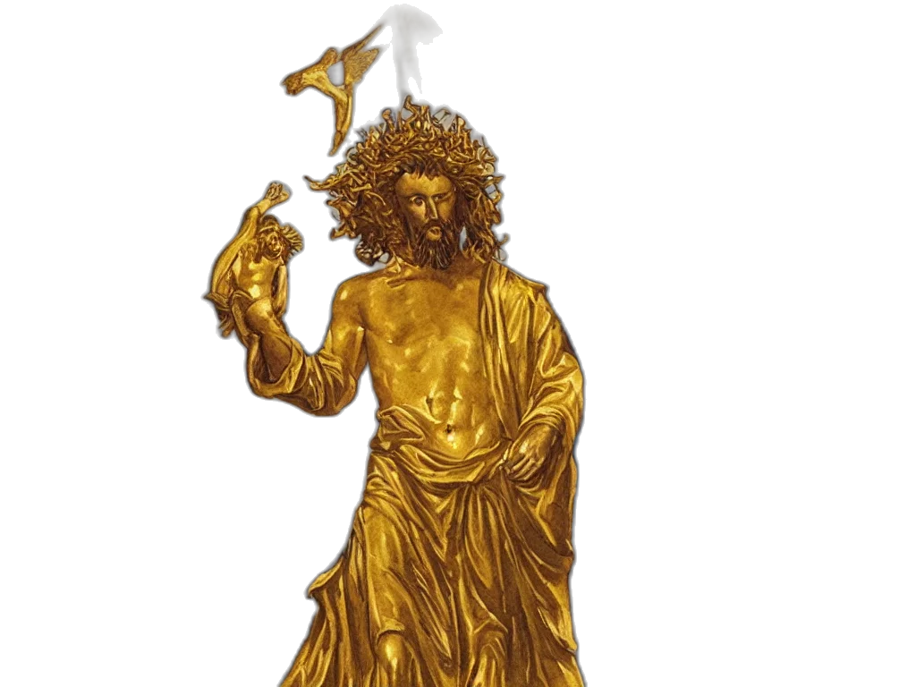 staff, concept art, fantasy art, 3d render, pixel art, fire, golden, watercolor transparent PNG cut-out