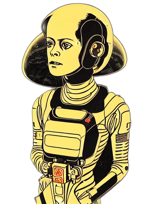 robot, staff, face, comic book art transparent PNG cut-out