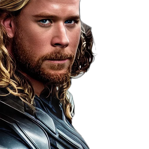 hair, comic book art, photorealistic, closeup, thor, hammer, marvel, cinematic transparent PNG cut-out