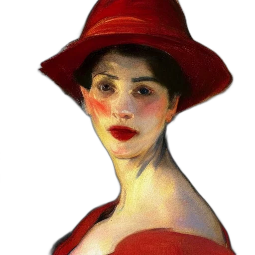 hat, face, mask, dress, photorealistic, oil painting, fantasy art, concept art transparent PNG cut-out
