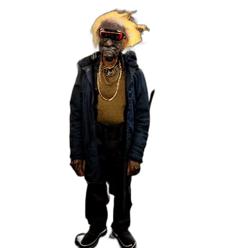 jacket, mask, animal, staff, concept art, 3d render, far, shot transparent PNG cut-out
