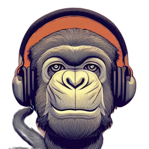 animal, concept art, photorealistic, cartoon, comic book art, stoned, ape, headphones transparent PNG cut-out