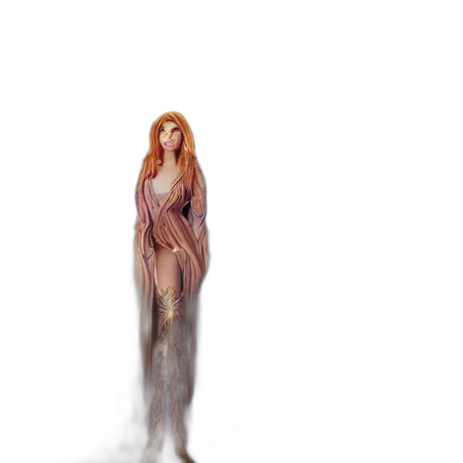 dress, creature, hair, staff transparent PNG cut-out