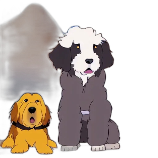concept art, cartoon, anime, fog, forest, fire, snow, bernedoodle transparent PNG cut-out