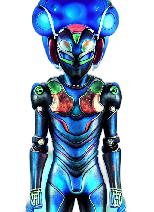robot, mask, concept art, 3d render, vaporwave, cyberpunk, outer space, blue transparent PNG cut-out