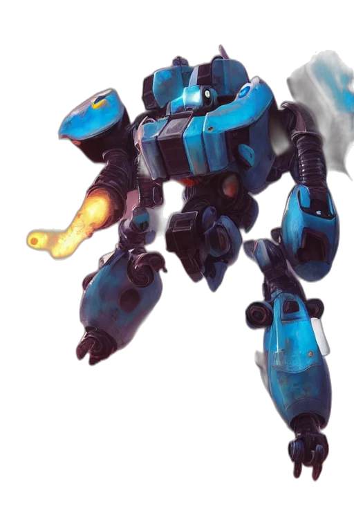 robot, weapon, dragon, animal, concept art, 3d render, vaporwave, blue transparent PNG cut-out