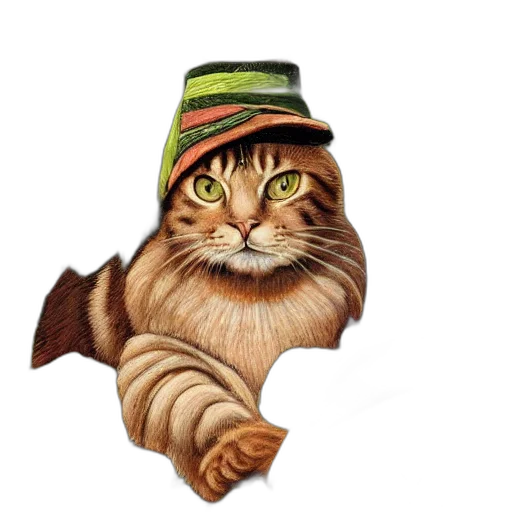 hat, animal, staff, creature, photorealistic, fantasy art, pixel art, concept art transparent PNG cut-out