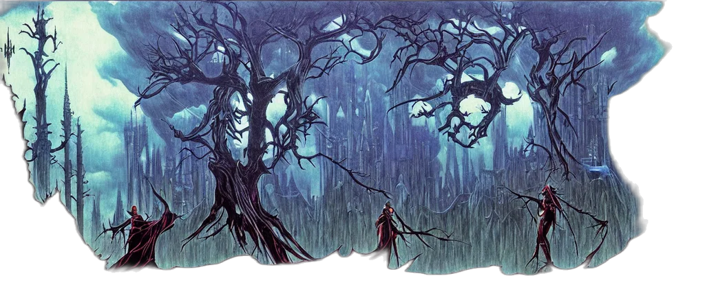 tree, concept art, comic book art, fantasy art, watercolor, snow, forest, fog transparent PNG cut-out