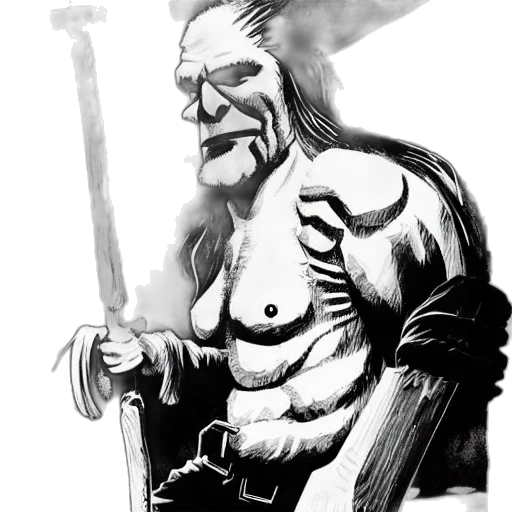 staff, sword, creature, concept art, fantasy art, comic book art, pencil sketch, norwegian transparent PNG cut-out