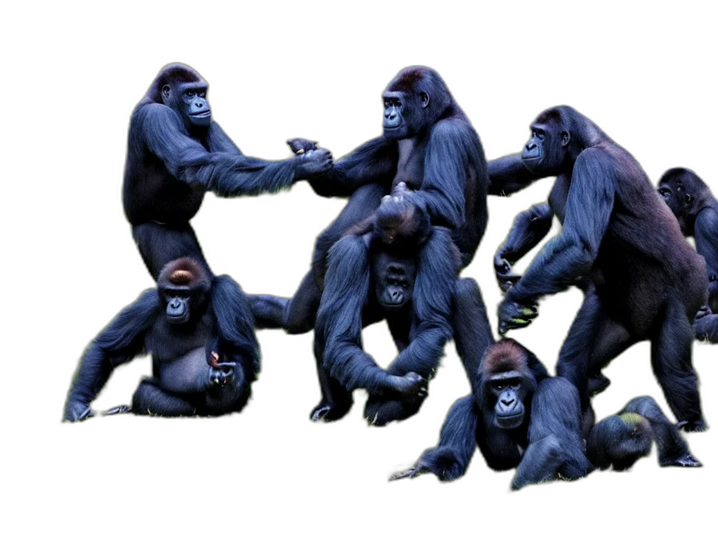 animal, staff, concept art, 3d render, forest, gorillas, playing, soccer transparent PNG cut-out