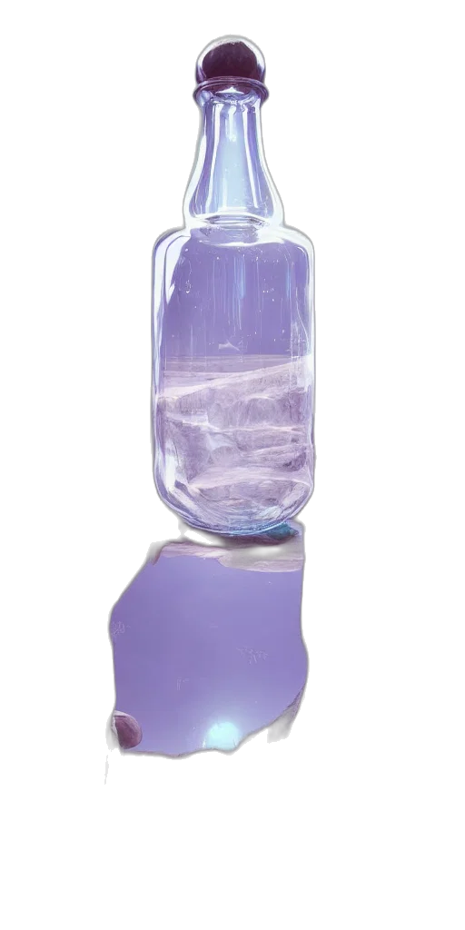 bottle, jewelry, crown, staff, 3d render, vaporwave, pastel, magical transparent PNG cut-out