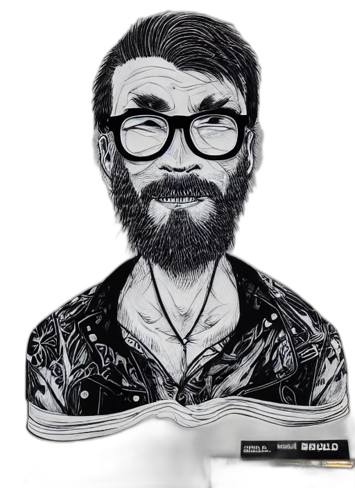 face, jacket, staff, animal, cartoon, comic book art, photorealistic, pencil sketch transparent PNG cut-out