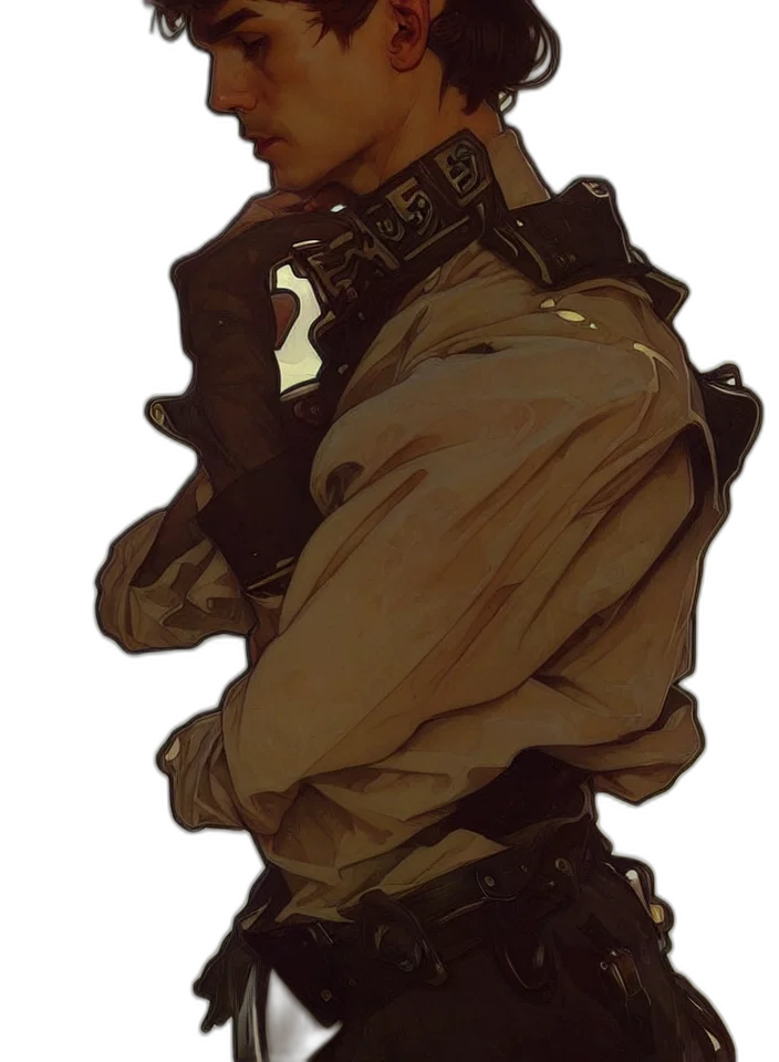 jacket, staff, face, weapon, concept art, cyberpunk, watercolor, comic book art transparent PNG cut-out