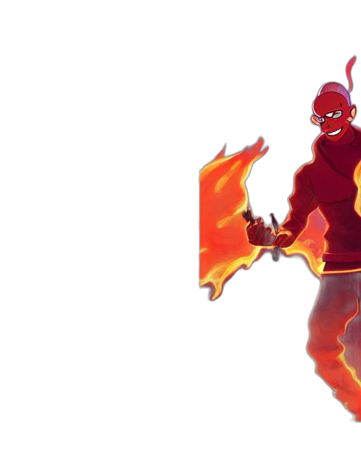 concept art, pixel art, comic book art, fantasy art, fire, red, squidward, wearing transparent PNG cut-out