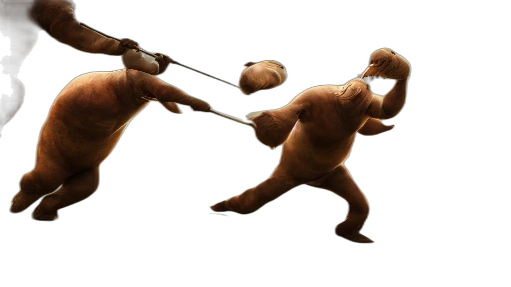staff, animal, concept art, 3d render, photorealistic, walrus, attacking, blond transparent PNG cut-out