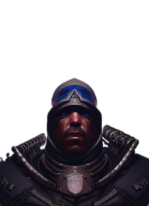 face, mask, staff, jacket, concept art, 3d render, cyberpunk, fantasy art transparent PNG cut-out