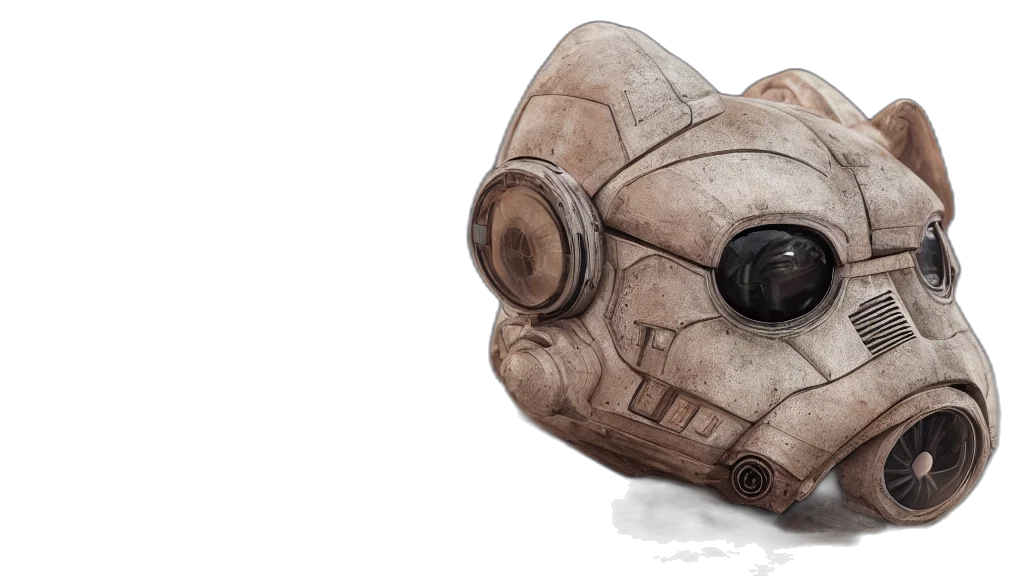 mask, robot, face, concept art, 3d render, watercolor, photorealistic, earth tones transparent PNG cut-out