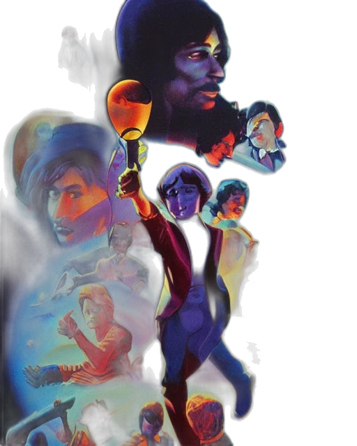 concept art, comic book art, fantasy art, 3d render, fire, outer space, blue, retro transparent PNG cut-out