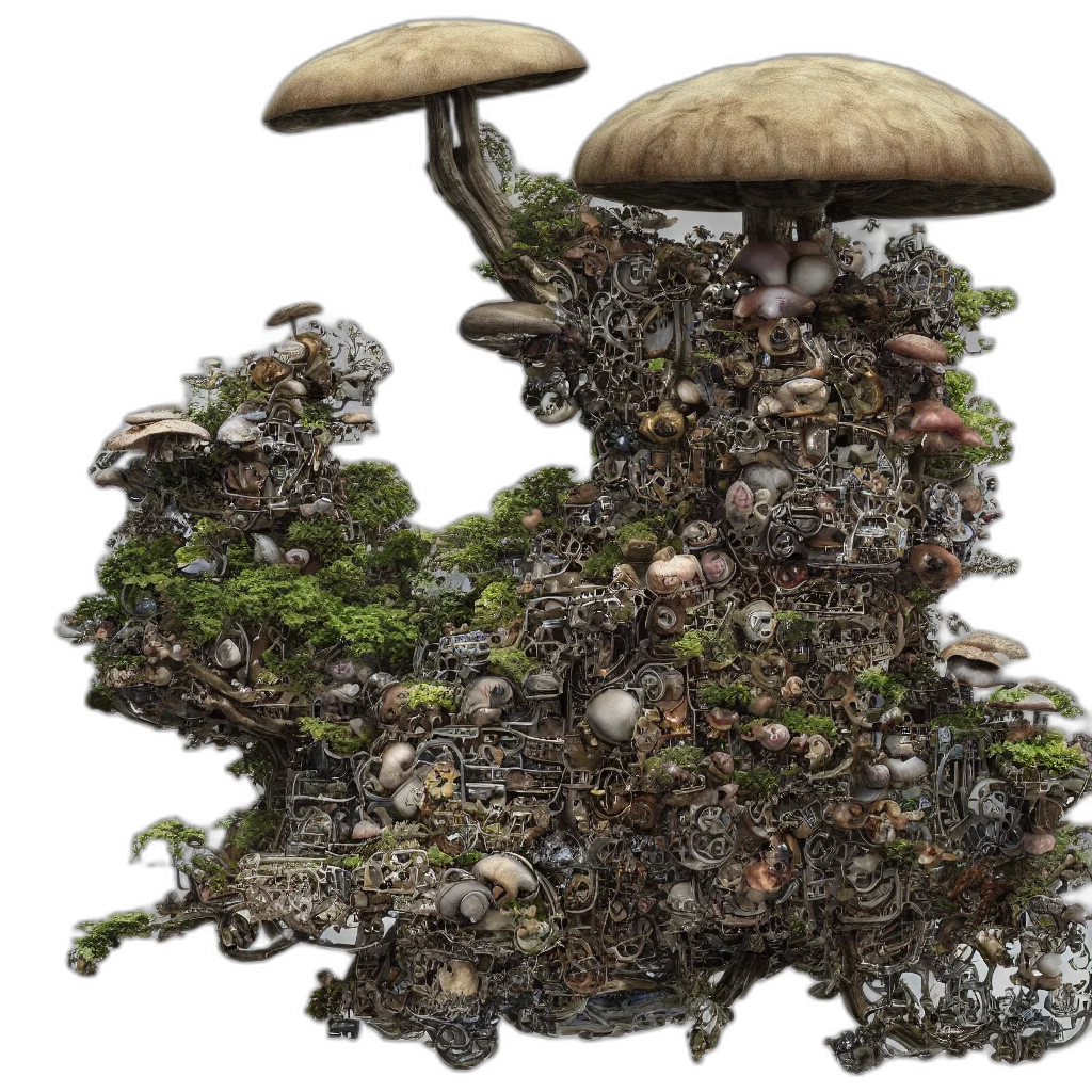 crown, hat, tree, robot, 3d render, concept art, photorealistic, fantasy art transparent PNG cut-out