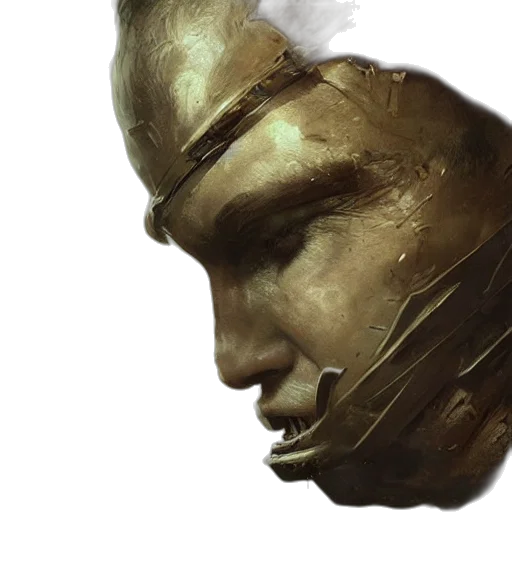 face, mask, crown, photorealistic, concept art, 3d render, fantasy art, golden transparent PNG cut-out