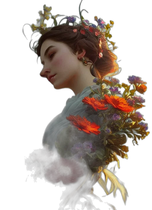 crown, face, dress, flower transparent PNG cut-out