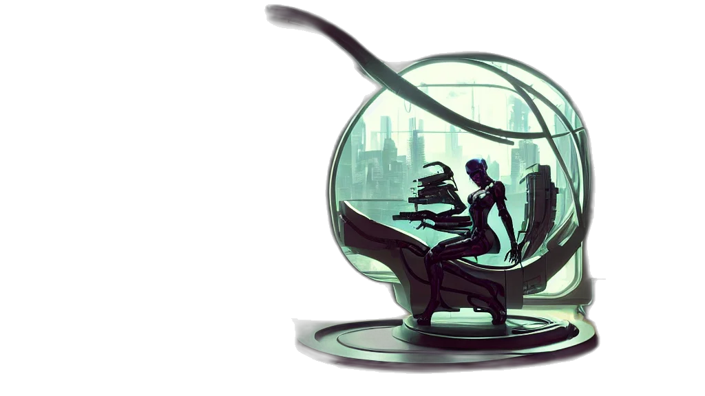 concept art, cyberpunk, comic book art, fantasy art, underwater, outer space, bladerunner, complex transparent PNG cut-out