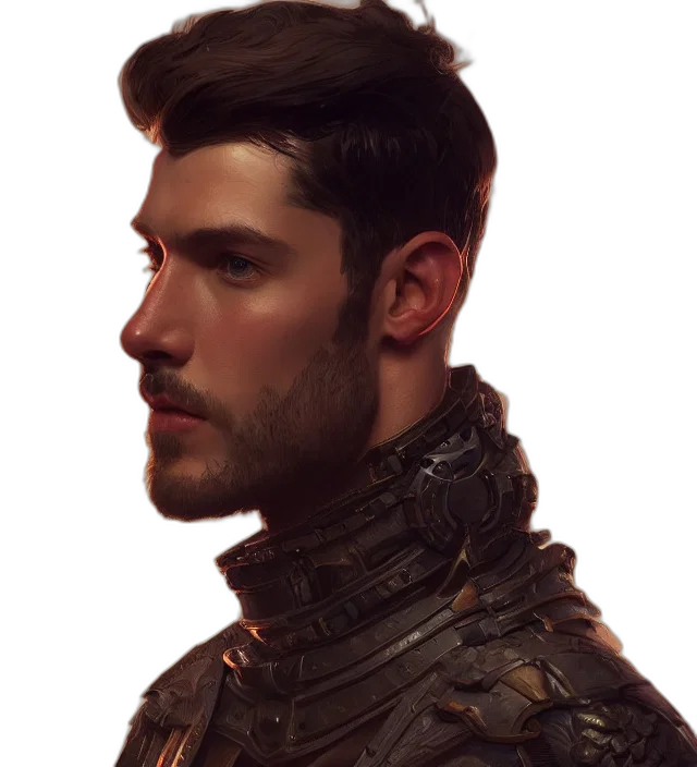 face, hair, jacket, staff, photorealistic, concept art, fantasy art, 3d render transparent PNG cut-out