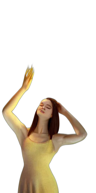 staff, dress, hair, jewelry, 3d render, concept art, photorealistic, vaporwave transparent PNG cut-out