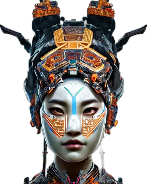 mask, face, robot, jewelry, concept art, fantasy art, cyberpunk, photorealistic transparent PNG cut-out