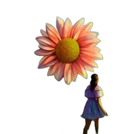 flower, umbrella, dress, staff, pixel art, 3d render, concept art, watercolor transparent PNG cut-out
