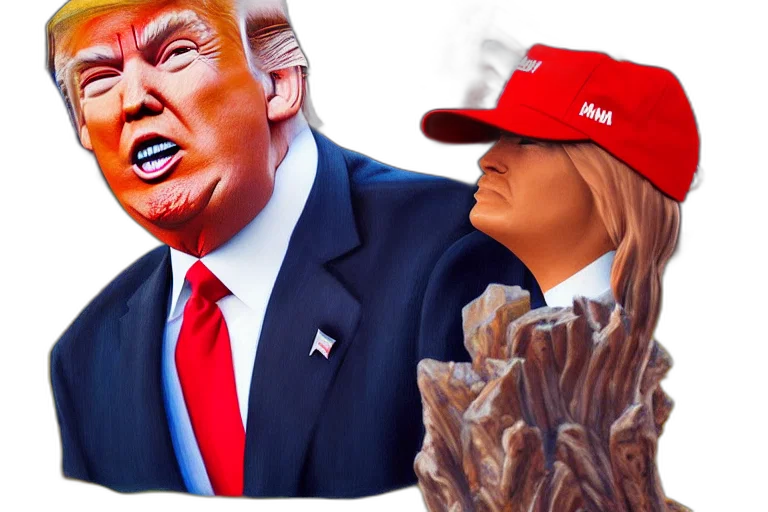 hat, hair, mask, photorealistic, concept art, vaporwave, trump, fantasy transparent PNG cut-out