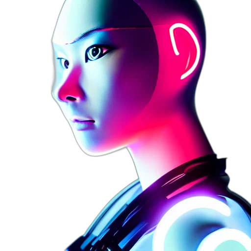 robot, face, cyberpunk, concept art, 3d render, vaporwave, neon lights, neon transparent PNG cut-out