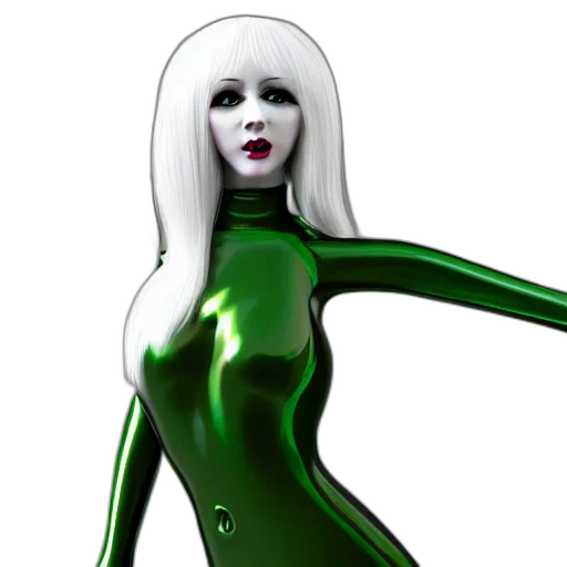 dress, robot, 3d render, concept art, comic book art, fantasy art, green, rubber transparent PNG cut-out