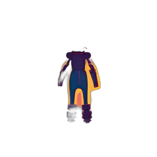 jacket, robot, staff, dress, 3d render, concept art, pixel art, colorful transparent PNG cut-out