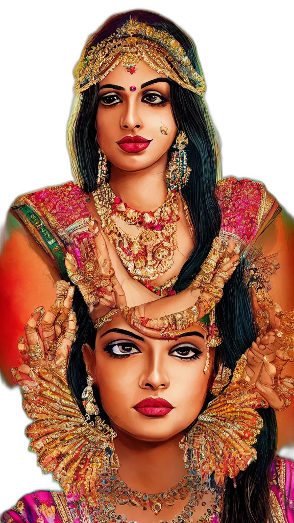 jewelry, face, photorealistic, oil painting, fantasy art, comic book art, red, desi transparent PNG cut-out
